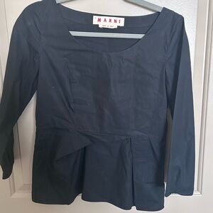 Marni Black Long-Sleeve Peplum Top with Scoop Neck